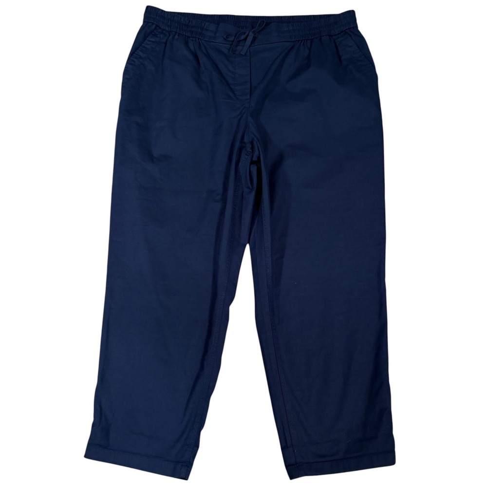Talbots Womens 2X Plus Navy Blue Cotton Roll Tab Crop Chino Pants NWT Travel